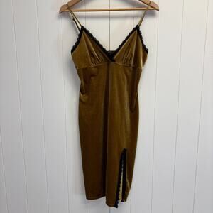 Forever 21 Women's Y2K Baby Doll Velour Slip Dress Size M Gold Whimsigoth NYE